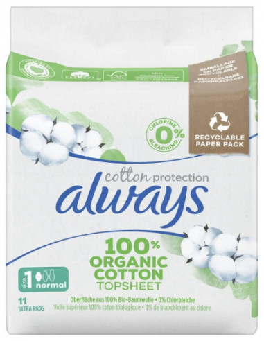 Always Cotton Protection Serviettes Hygiéniques Taille 1 - 11 unités