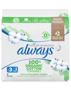 Always Cotton Protection Serviettes Hygiéniques Taille 3 Night - 8 unités