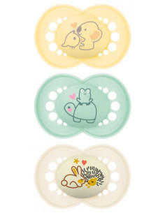 MAM 2 Sucettes Original Nature + 1 Sucette Original Nuit 18 Mois et + - Modèle : Jaune/Turquoise/Beige