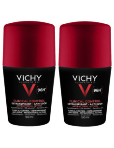 Vichy Homme Clinical Control Déodorant Détranspirant Anti-Odeur 96H Roll-On - Lot de 2 x 50 ml