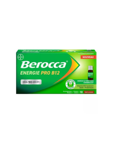 Bayer  Berocca Énergie Pro B12 50 ans et + - 10 flacons de 10 ml goût caramel