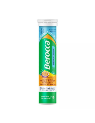 Bayer Berocca Hydratation - 16 comprimés effervescents mangue-passion