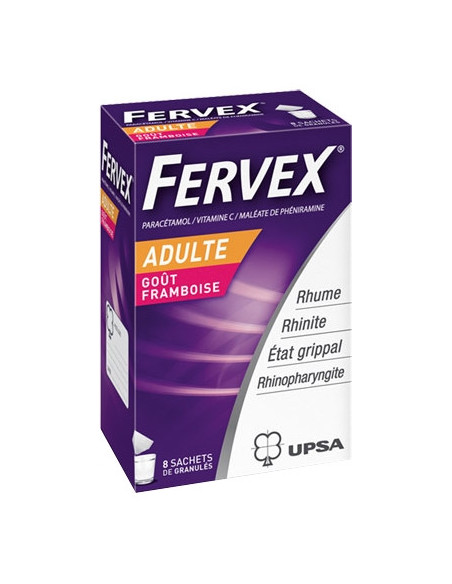 FERVEX ETAT GRIPPAL PARACETAMOL/VITAMINE C/PHENIRAMINE ADULTES FRAMBOISE, granulés pour solution buvable en sachet- 8 sachets