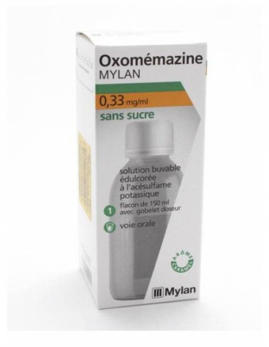 OXOMEMAZINE MYLAN 0,33 mg/ml SANS SUCRE, solution buvable édulcorée à l'acésulfame potassique - 150ml
