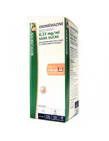 OXOMEMAZINE BIOGARAN 0,33 mg/ml SANS SUCRE, solution buvable édulcorée à l'acésulfame potassique - 150ml
