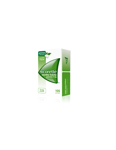 NICORETTE MENTHE FRAICHE 2 mg SANS SUCRE, gomme à mâcher médicamenteuse édulcorée au xylitol et à l'acésulfame potassique- 105 g