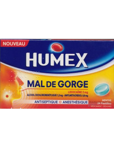 Humex Mal de Gorge miel citron sans sucre - 24 pastilles