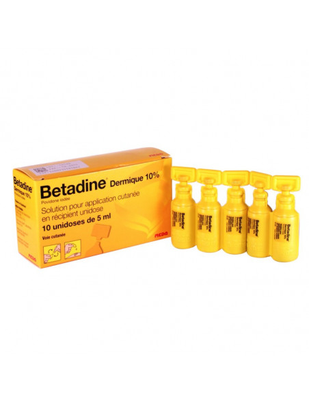 BETADINE DERMIQUE 10 %, solution pour application cutanée en récipient unidose - 10x5ml