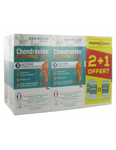 Granions Chondrostéo+ Articulations - Lot de 3 x 90 Comprimés dont 90 Comprimés Offerts