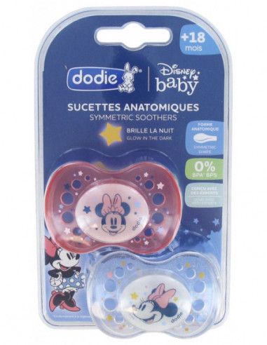 Dodie Disney Baby Sucettes Anatomiques Nuit Silicone 18 Mois et + Minnie - 2 unités