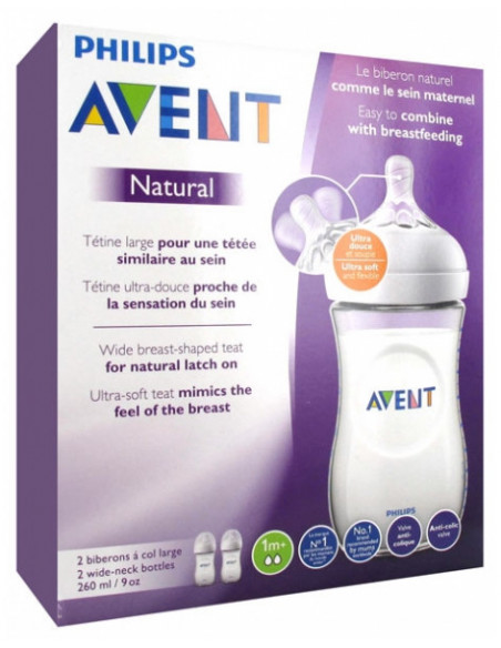 Avent Natural Biberon 1 Mois et + Lot de 2 - 260 ml 