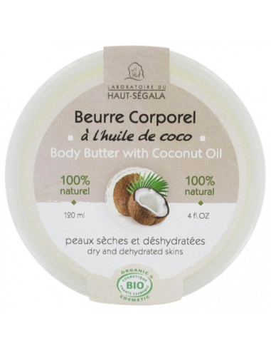 Laboratoire du Haut-Ségala Beurre Corporel à l'Huile de Coco Bio - 120 ml