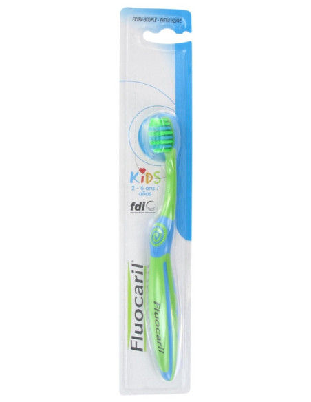 Fluocaril Brosse à Dents Kids 2-6 Ans Extra-Souple Couleur : Vert et Bleu - 1 unité