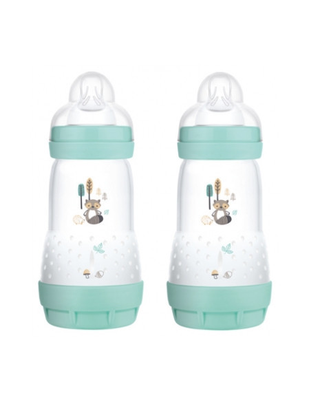 MAM Easy Start 2 Biberons Anti-Colique Couleurs de la Nature 260 ml 2 Mois et + Débit 2 - Couleur : Aqua