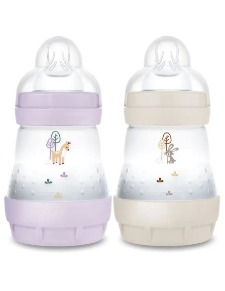 Mam 2 biberons Easy Start anti-colique 160ml Lilas+Sable Tétine débit 1