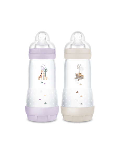 Mam Biberon Lilas et Sable Tétine Débit 3 - Lot 2x320ml