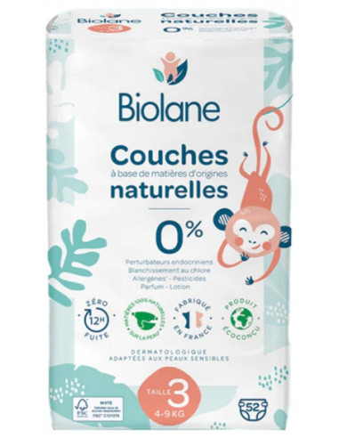 Biolane Couches Naturelles 52 Couches - Taille 3 (4-9 Kg)