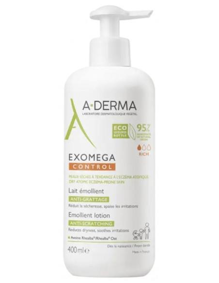 A-DERMA Exomega Control Lait Émollient Anti-Grattage Flacon Eco Conçu - 400 ml