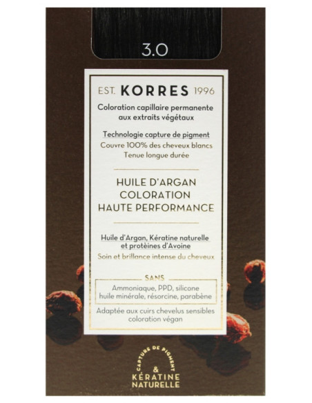 Korres Coloration Permanente Huile d'Argan - Coloration : 3.0 Châtain Foncé