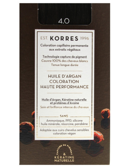 Korres Coloration Permanente Huile d'Argan - Coloration : 4.0 Châtain