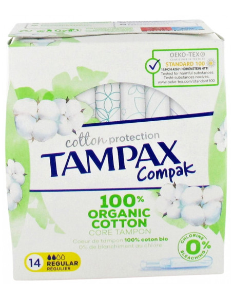 Tampax Compak Cotton Régulier 100% Coton Bio - 14 Tampons