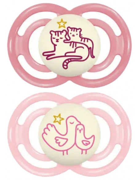MAM 2 Sucettes Perfect Nuit Animaux 18 Mois et + - Modèle : Félins et Oiseaux
