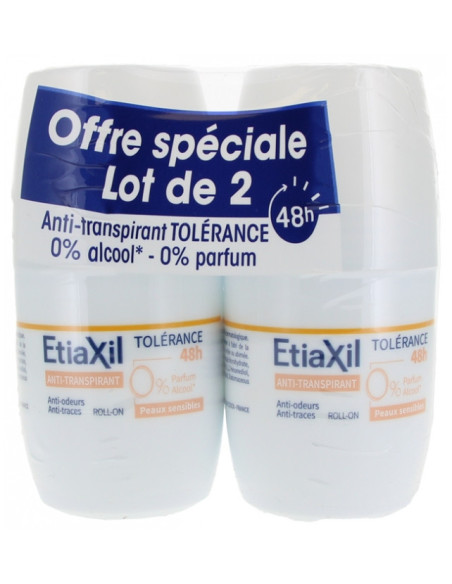 Etiaxil Anti-Transpirant Tolérance 48H Peaux Sensibles Roll-On - Lot de 2 x 50 ml