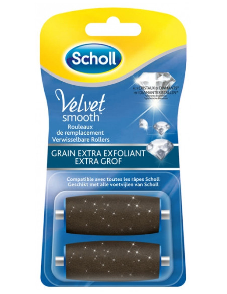 Scholl Velvet Smooth Express Pedi Cristaux de Diamants Grain Extra Exfoliant - 2 Rouleaux de Remplacement