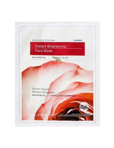 Korres Rose Sauvage d'Apothicaire Masque Tissu Visage Eclat Instantané - 1 Masque Tissu