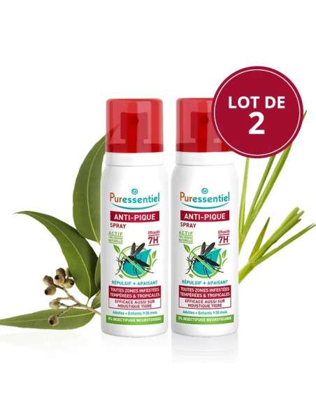 Puressentiel Anti-Pique Spray Répulsif Apaisant Zones Infestées Adultes et Enfants - 2x75ml