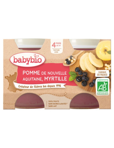 Babybio Pomme Myrtille 4 Mois et + Bio - 2 Pots...