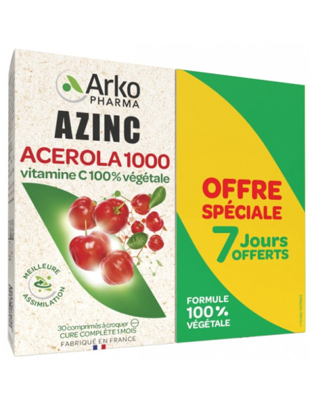 Arkopharma Azinc Acérola 1000 - Lot de 2 x 30 Comprimés à Croquer