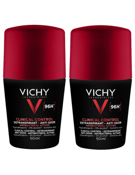 Vichy Homme Clinical Control Déodorant Détranspirant Anti-Odeur 96H Roll-On - Lot de 2 x 50 ml