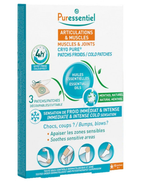 Puressentiel Cryo Pure Patchs Froids aux Huiles Essentielles - 3 Patchs Découplables