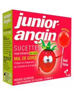 Junior-angin Sucettes Mal de Gorge Goût Fraise - 8 Sucettes