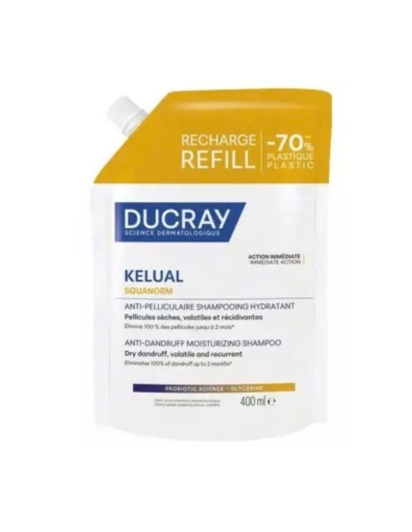 Ducray Kelual Shampoing Anti-Pelliculaire Hydratant Pellicules Sèches Recharge - 400 ml