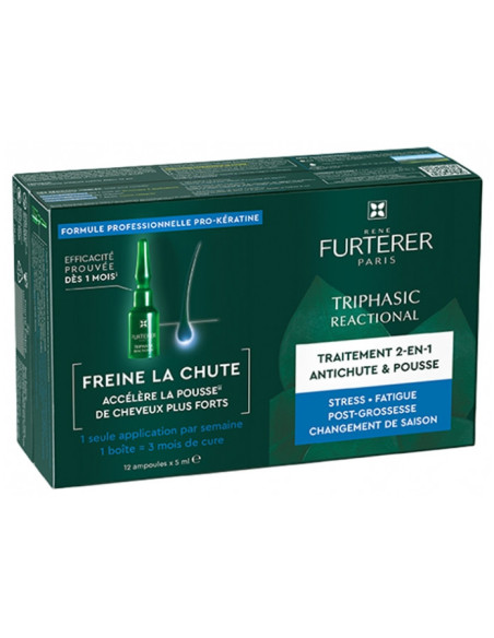 René Furterer Triphasic Reactional Traitement 2en1 Antichute & Pousse - 12 Ampoules
