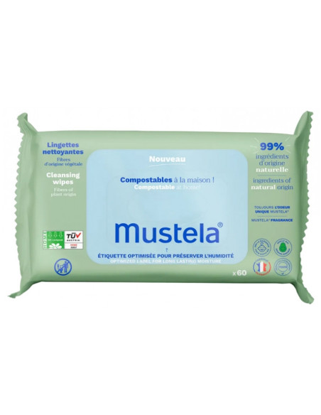 Mustela Lingettes Nettoyantes Compostables Avec Parfum - 60 Lingettes