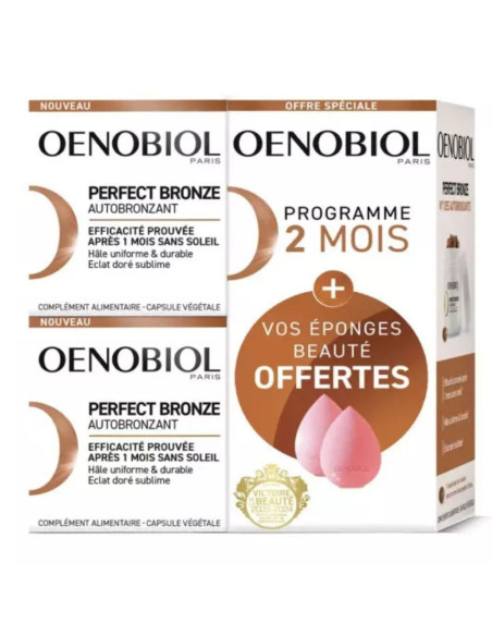 Oenobiol Perfect Bronze Coffret autobronzant 2 mois - 2 × 30 capsules + 2 éponges Offertes