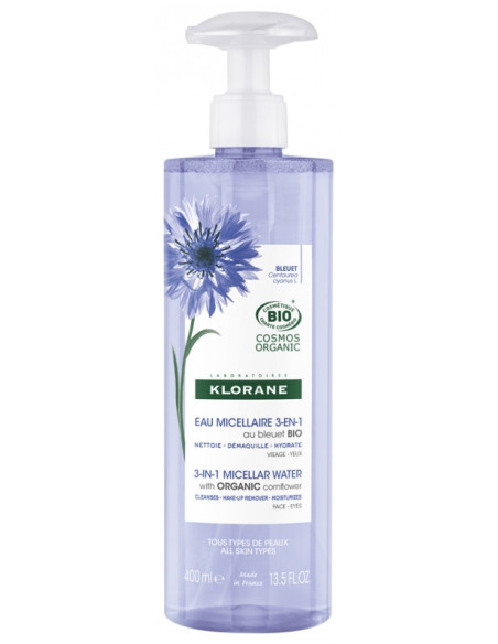 Klorane Eau Micellaire 3en1 au Bleuet Bio - 400 ml