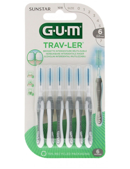GUM Trav-Ler 6 Brossettes Interdentaires Réutilisables - Taille : 1618 : 2,0 mm