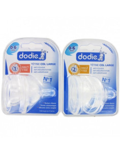 Tétine Col Large débit 1 Silicone 0-6 mois, 2 tétines