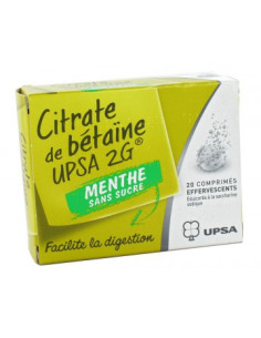CITRATE DE BETAINE UPSA 2 g MENTHE SANS SUCRE, comprimé effervescent édulcoré à la saccharine sodique - 20 comprimés
