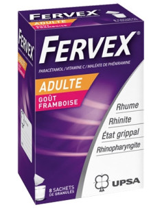 FERVEX ETAT GRIPPAL PARACETAMOL/VITAMINE C/PHENIRAMINE ADULTES FRAMBOISE, granulés pour solution buvable en sachet- 8 sachets