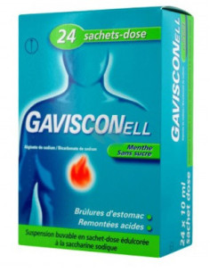 GAVISCONELL MENTHE SANS SUCRE, suspension buvable en sachet-dose édulcorée à la saccharine sodique- 24 sachets