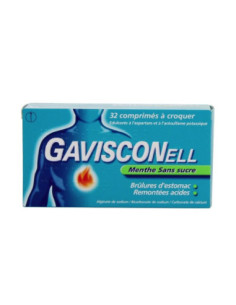 GAVISCONELL SANS SUCRE MENTHE - 32 comprimés à croquer édulcoré à l'aspartam et à l'acésulfame potassique