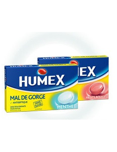 HUMEX MAL DE GORGE FRUITS ROUGES 20 mg SANS SUCRE, pastille édulcorée à l'isomalt et à l'acésulfame potassique - 24 pastilles