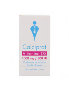 CALCIPRAT VITAMINE D3 1000 mg/800 UI, comprimé à sucer - 30 comprimés