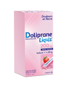 DOLIPRANELIQUIZ 200 mg SANS SUCRE, suspension buvable en sachet édulcorée au maltitol liquide et au sorbitol - 12x8.3ml