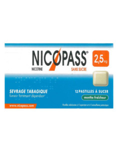 NICOPASS MENTHE FRAICHEUR 2,5 mg SANS SUCRE, pastille édulcorée à l'aspartam et à l'acésulfame potassique  - 96 pastilles 2